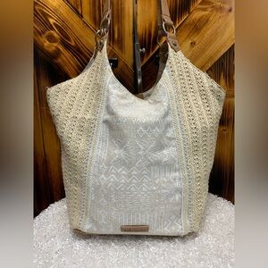 Sakroots Cream Crochet & Woven Pattern Tote